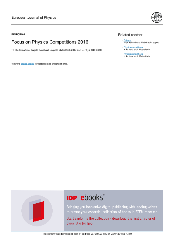 First page of “Focus on Physics Competitions 2016”