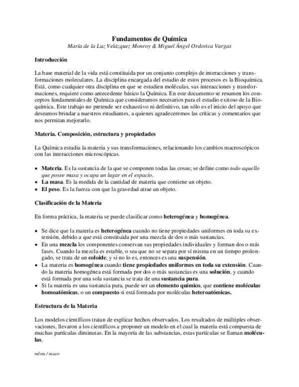 First page of “FUNDAMENTOS DE QUIMICA”