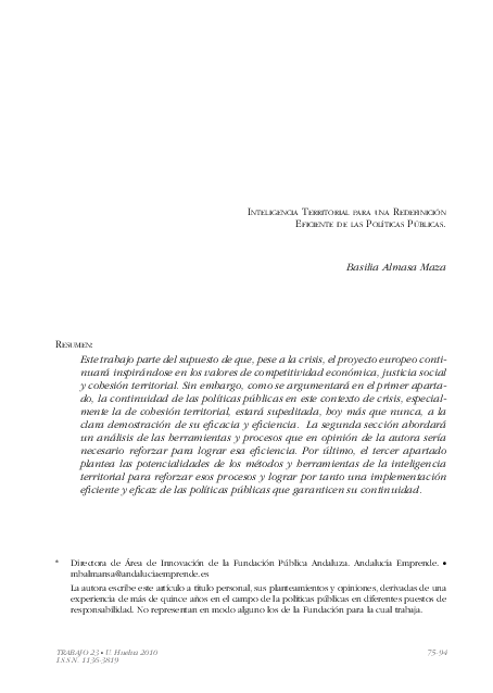 First page of “Inteligencia Territorial para una Redefinición Eficiente de las Políticas Públicas”