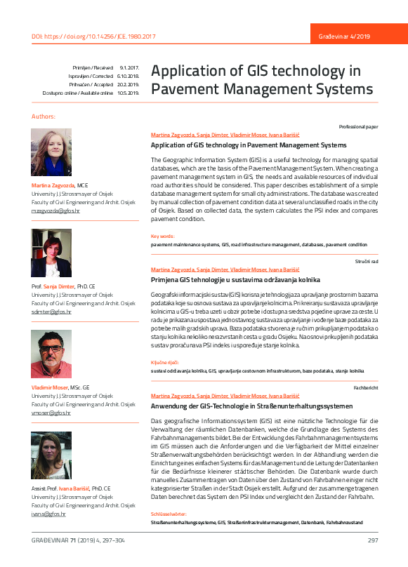 First page of “Application of GIS technology in pavement management systems”