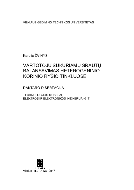 First page of “Vartotojų sukuriamų srautų balansavimas heterogeninio korinio ryšio tinkluose”