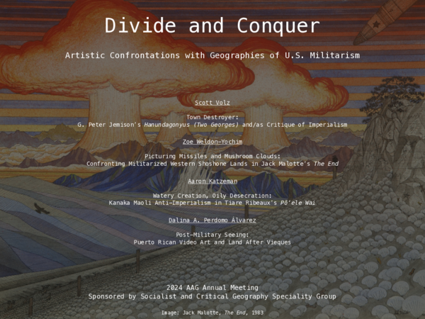 First page of “Divide and Conquer: Artistic Confrontations with Geographies of U.S. Militarism”