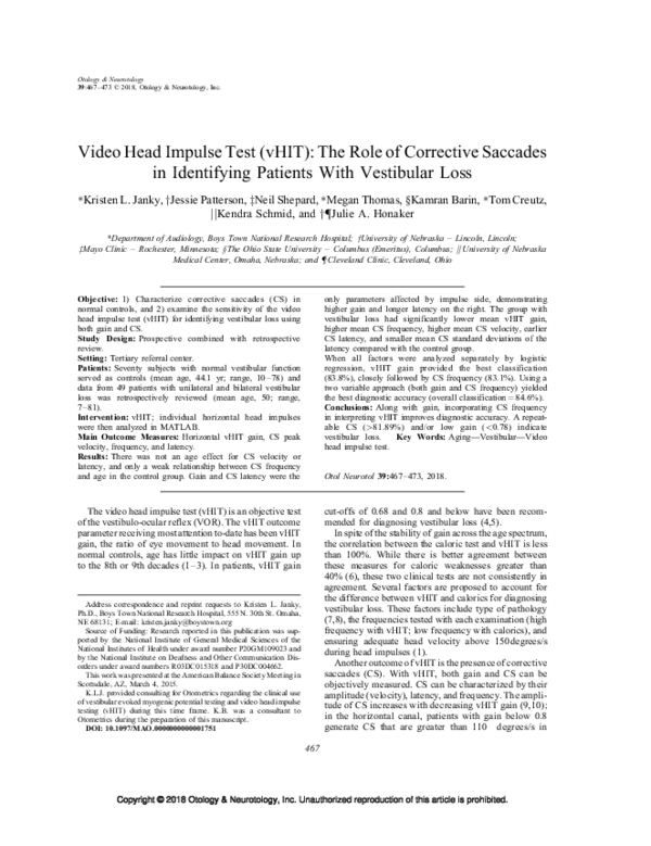 First page of “[The Video Head Impulse Test (Vhit)]”