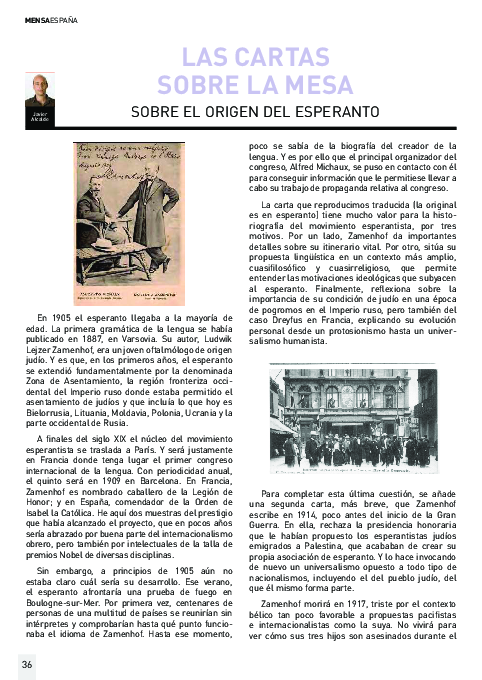 First page of “Las cartas sobre la mesa - Sobre el origen del esperanto”