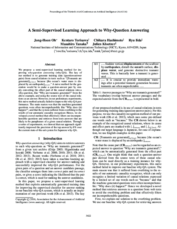 First page of “A Semi-Supervised Learning Approach to Why-Question Answering”