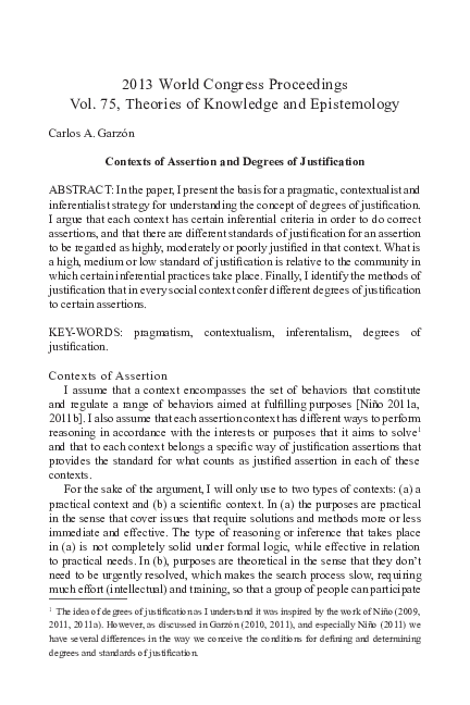 First page of “Contexts of Assertion and Degrees of Justification”