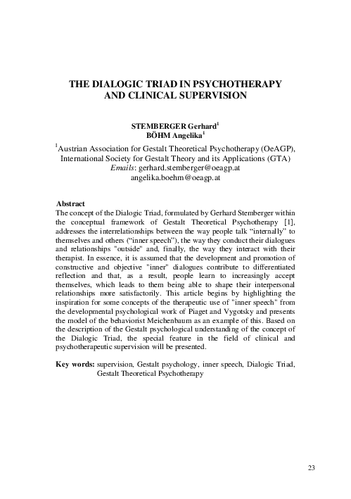 First page of “The Dialogic Triad in Psychotherapy and Clincal Supervision [2024]”