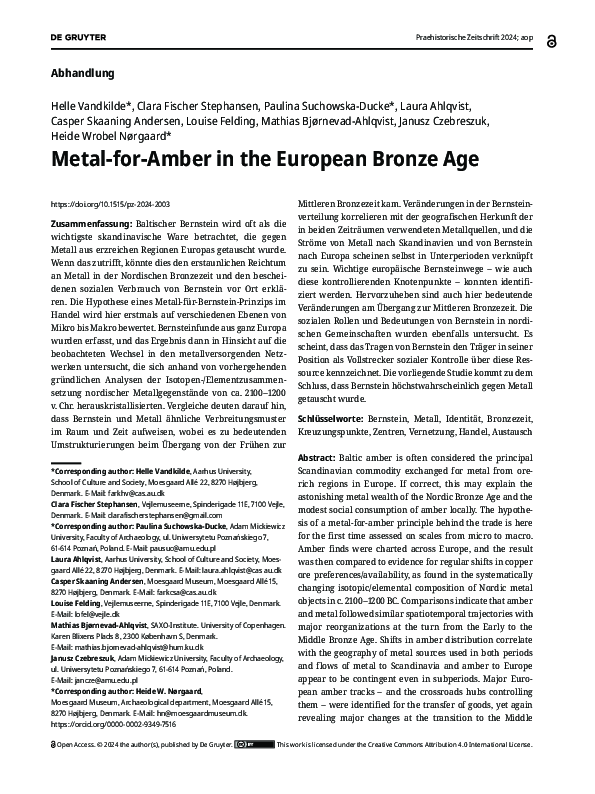 First page of “Metal-for-Amber in the European Bronze Age”