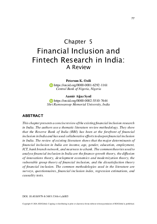 First page of “Financial inclusion and fintech research in India: A Review”