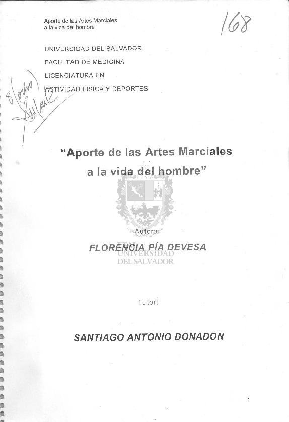 First page of “Aporte de las artes marciales a la vida del hombre”