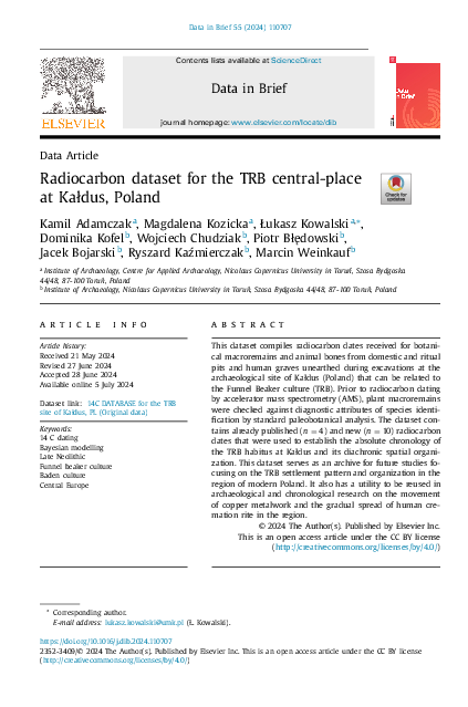 First page of “Radiocarbon dataset for the TRB central-place at Kałdus, Poland”