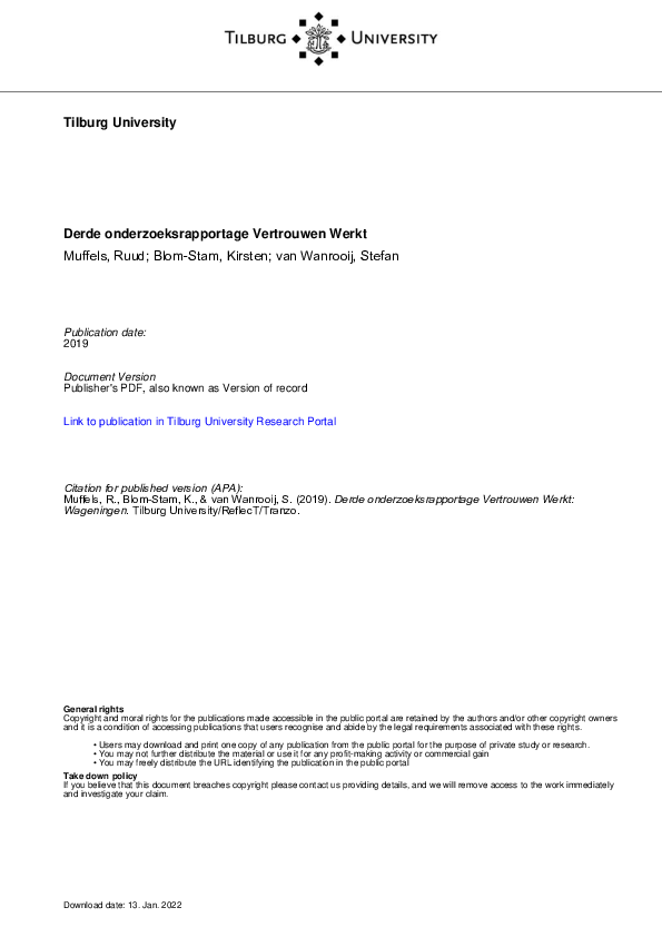 First page of “Derde onderzoeksrapportage Vertrouwen Werkt: Wageningen”