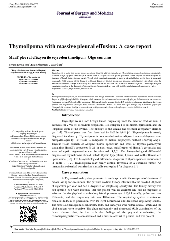 First page of “Thymolipoma with massive pleural effusion: A case report”