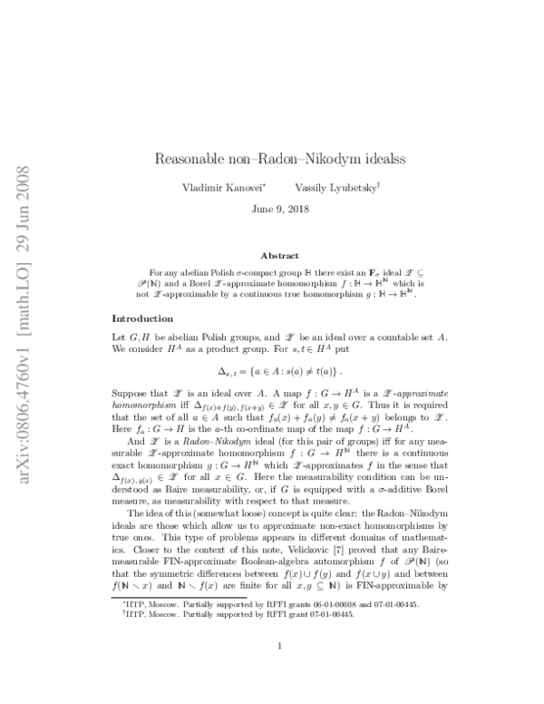 First page of “Reasonable non–Radon–Nikodym idealss”