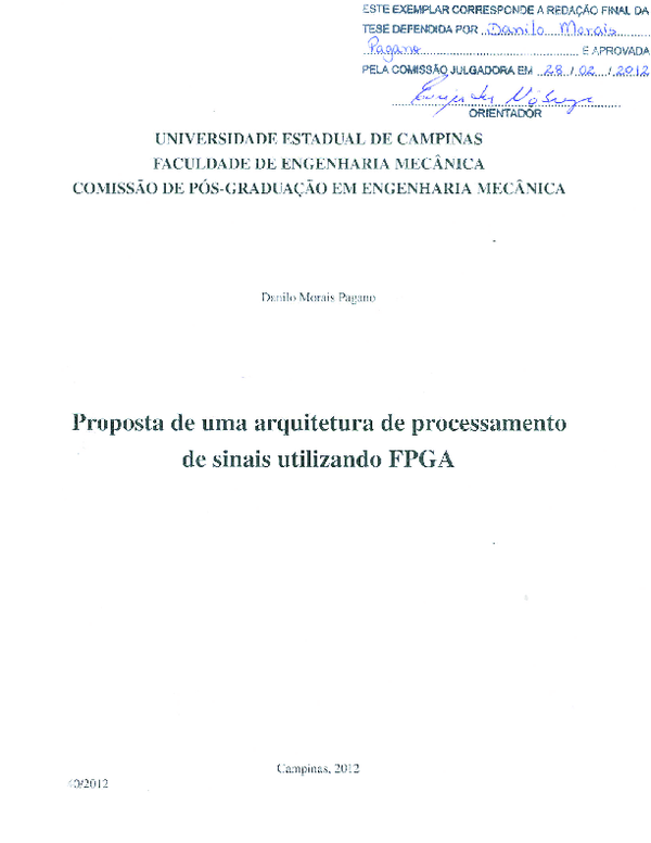 First page of “Proposta de uma arquitetura de processamento de sinais utilizando FPGA”