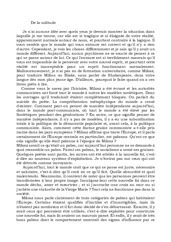 First page of “De la solitude”