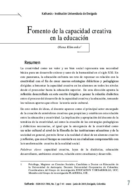 First page of “Fomento de la capacidad creativa en la educación”