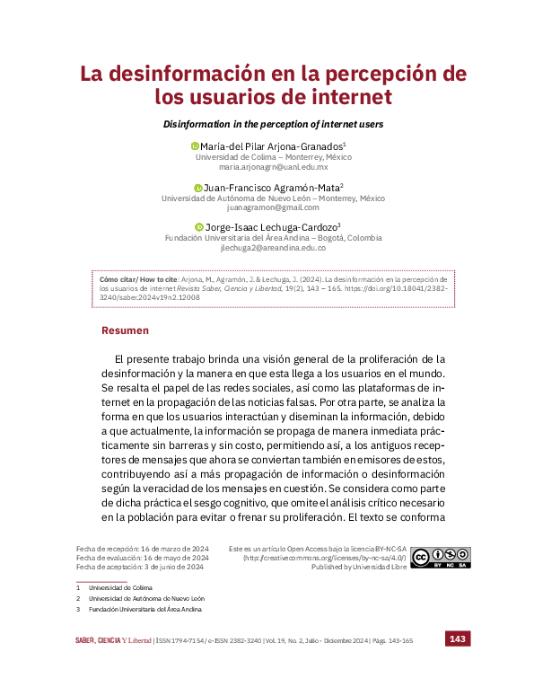 First page of “La desinformación en la percepción de los usuarios de internet”