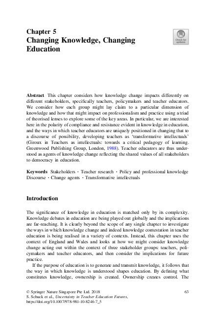 First page of “Changing Knowledge, Changing Education”