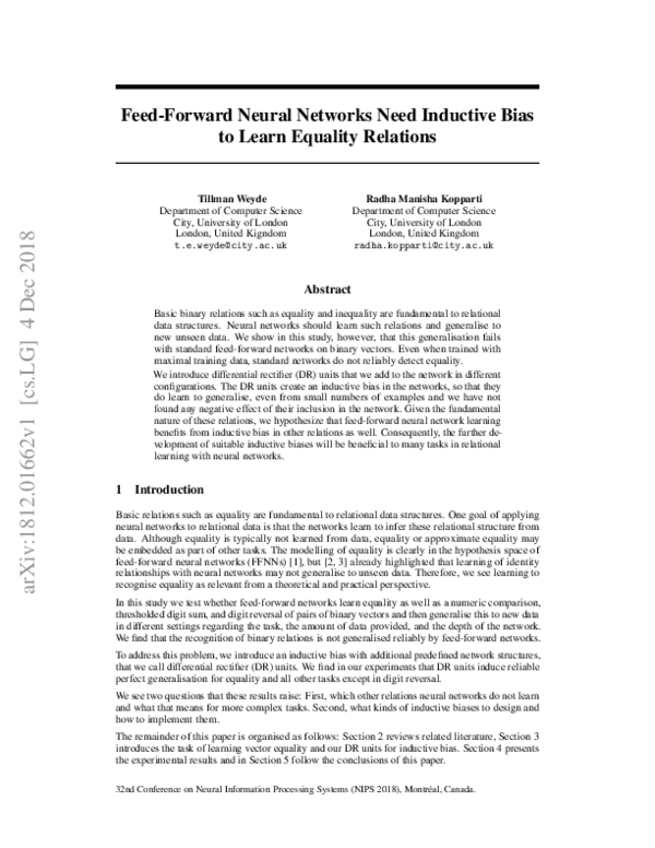 First page of “Feed-Forward Neural Networks Need Inductive Bias to Learn Equality Relations”