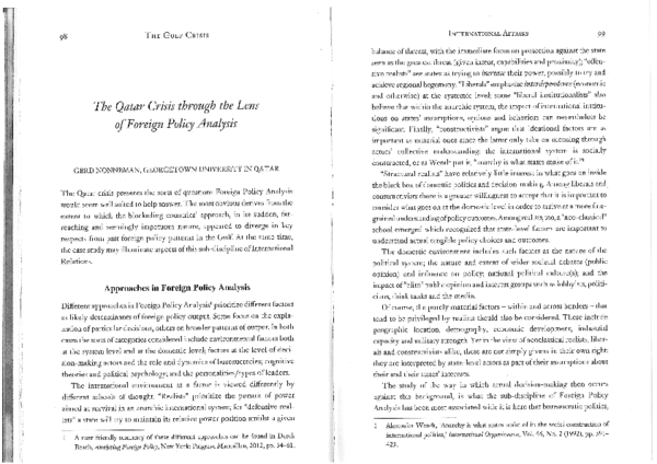 First page of “The Qatar Crisis through the Lens of Foreign Policy Analysis”