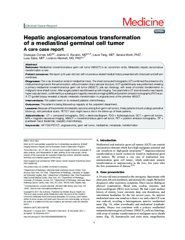 First page of “Hepatic angiosarcomatous transformation of a mediastinal germinal cell tumor”