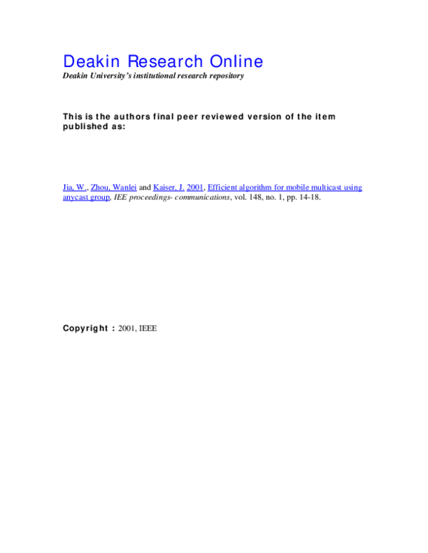 First page of “Efficient algorithm for mobile multicast using anycast group”