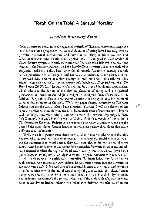 First page of “‘Torah On the Table’:A Sensual Morality”