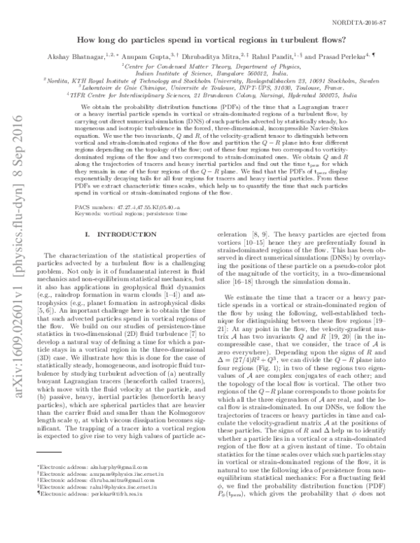 First page of “How long do particles spend in vortical regions in turbulent flows?”