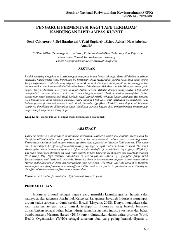 First page of “Pengaruh Fermentasi Ragi Tape Terhadap Kandungan Lipid Ampas Kunyit”