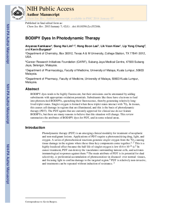 First page of “BODIPY dyes in photodynamic therapy”