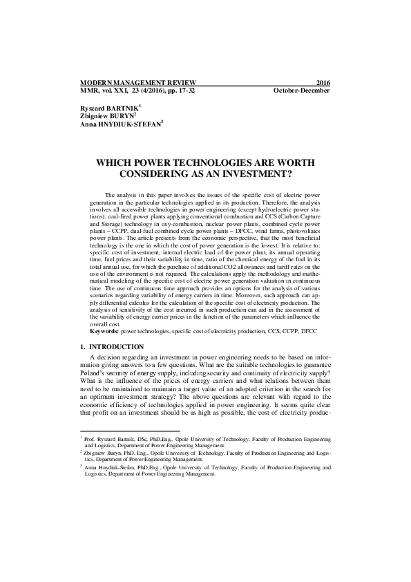 First page of “Which Power Technologies Are Worth Considering as an Investment?”