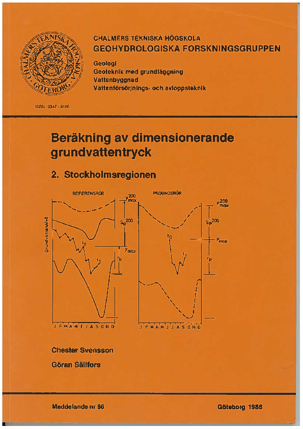 First page of “Beräkning av dimensionerande grundvattentryck - 2. Stockholmsregionen”