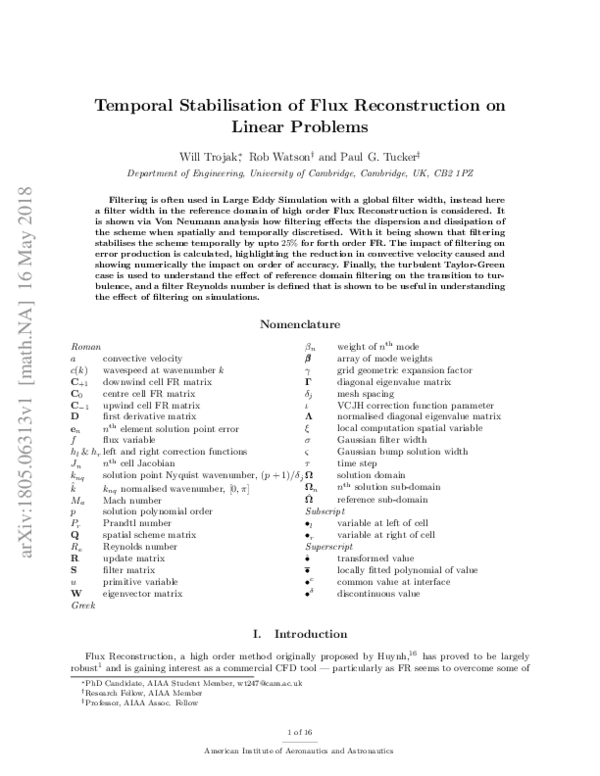 First page of “Temporal Stabilisation of Flux Reconstruction on Linear Problems”