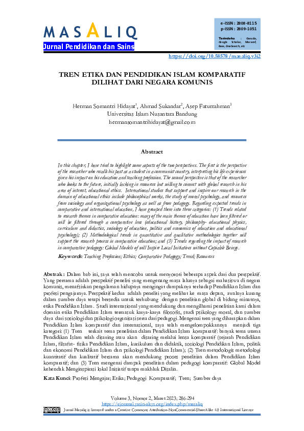 First page of “Tren Etika dan Pendidikan Islam Komparatif Dilihat dari Negara Komunis”