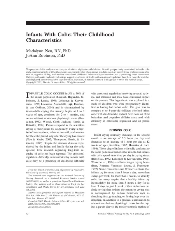 First page of “Infants with colic: Their childhood characteristics”