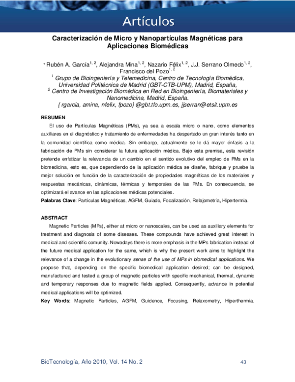 First page of “Caracterización de Micro y Nanopartículas Magnéticas para Aplicaciones Biomédicas”