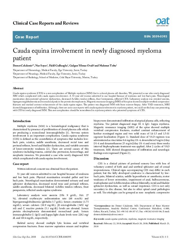 First page of “Cauda equina involvement in newly diagnosed myeloma patient”