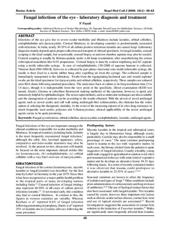 First page of “Fungal infections of the eye--laboratory diagnosis and treatment”