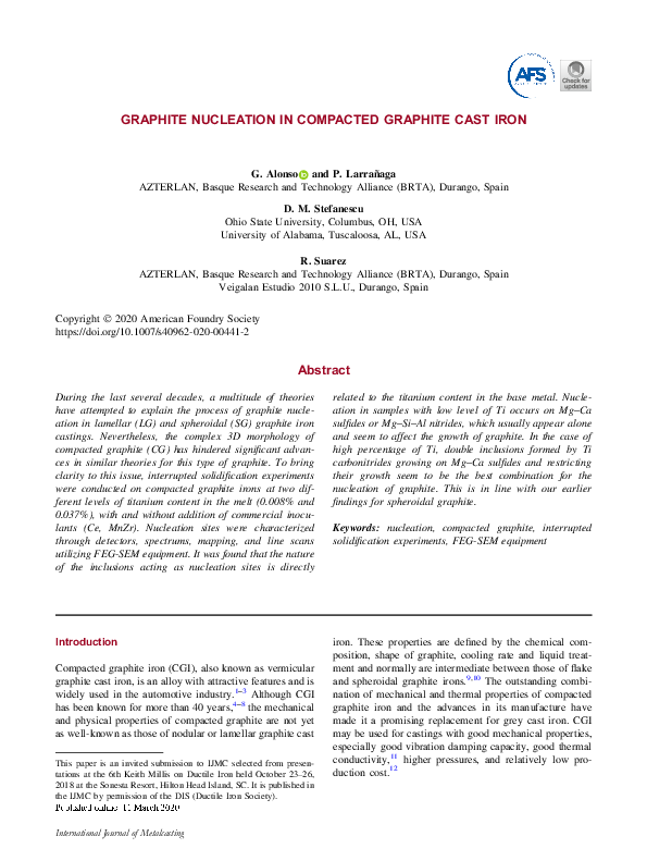 First page of “Graphite Nucleation in Compacted Graphite Cast Iron”