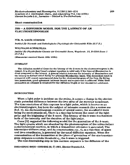 First page of “399 - A diffusion model for the latency of an electroretinogram”