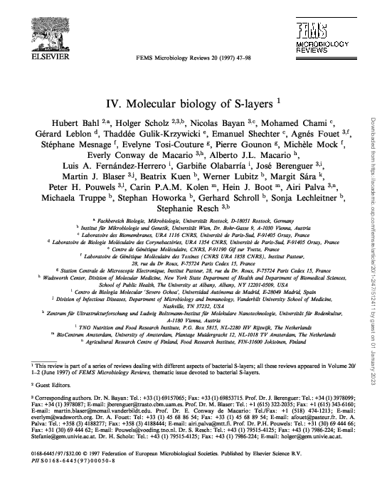 First page of “IV. Molecular biology of S-layers”