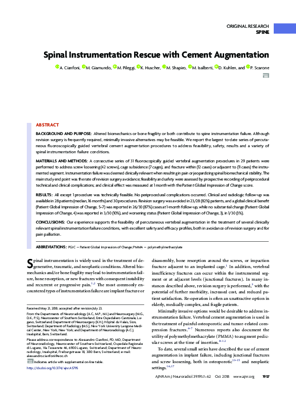 First page of “Spinal Instrumentation Rescue with Cement Augmentation”