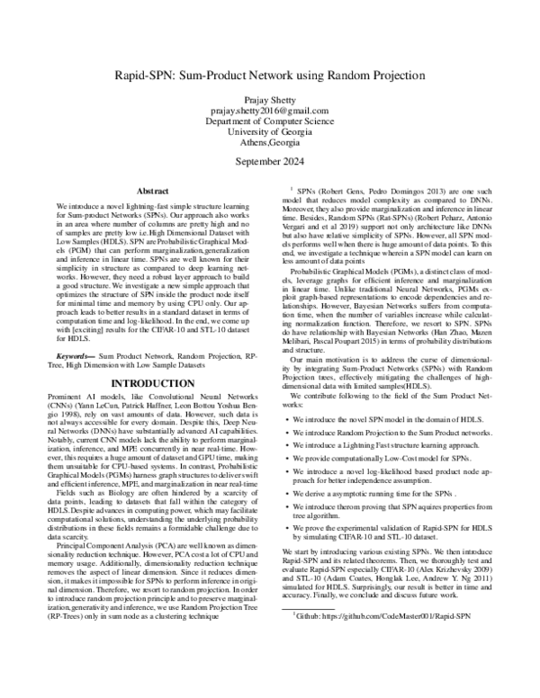 First page of “Rapid-SPN: Sum-Product Network using Random Projection”