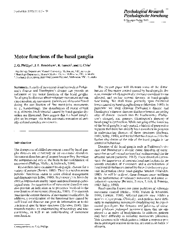 First page of “Motor functions of the basal ganglia”