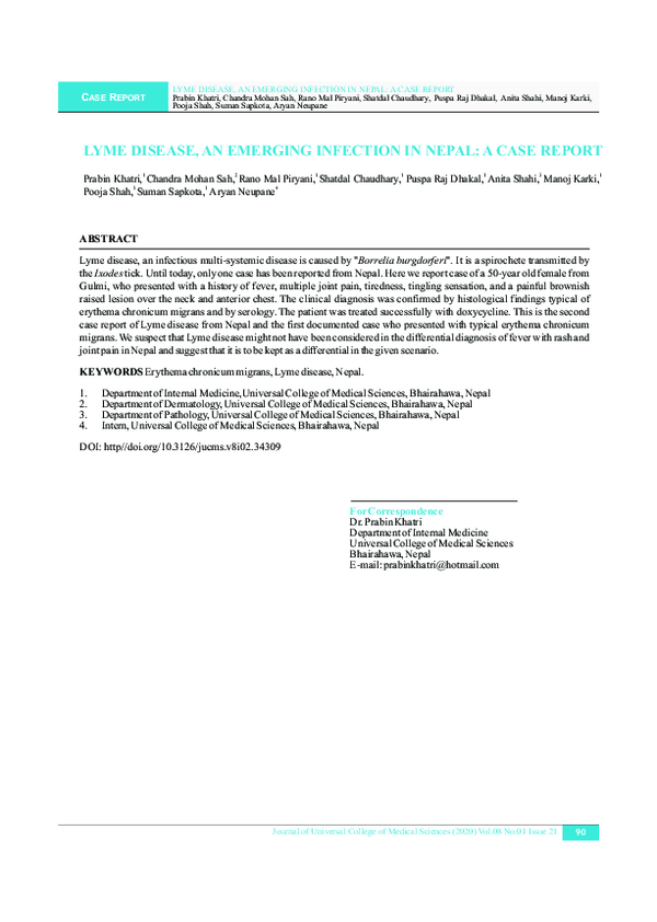 First page of “Lyme disease, An Emerging Infection in Nepal: A Case Report”