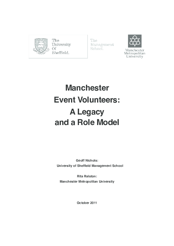 First page of “Manchester Event Volunteers: a legacy and a role model. ”