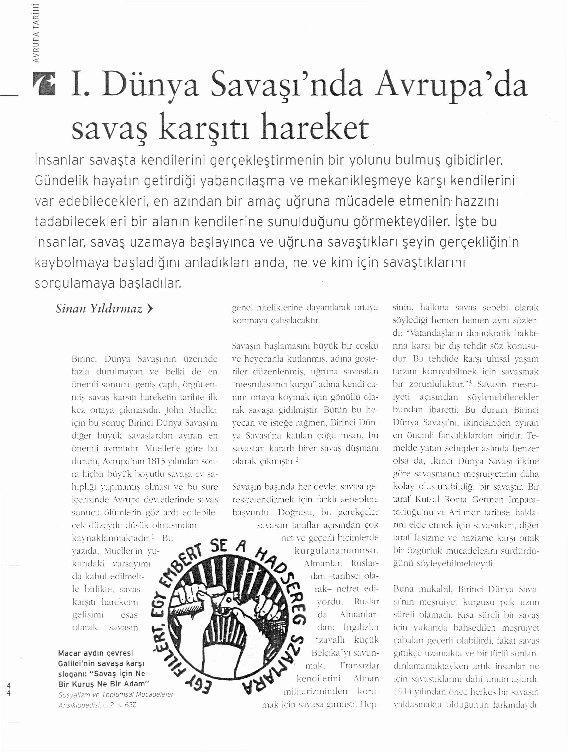 First page of “I. Dünya Savaşı'nda Avrupa'da savaş karşıtı hareket”