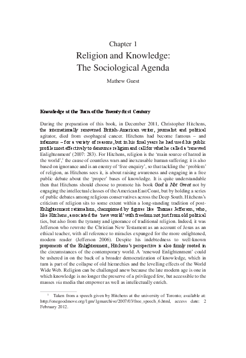 First page of “Religion and Knowledge: Sociological Perspectives”