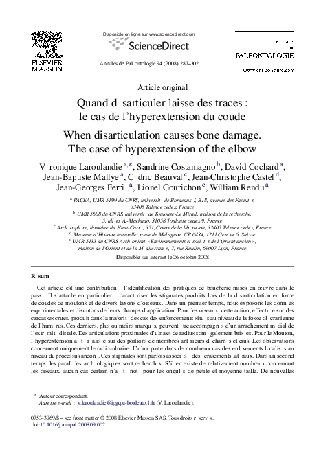 First page of “Quand désarticuler laisse des traces: le cas de l'hyperextension du coude”